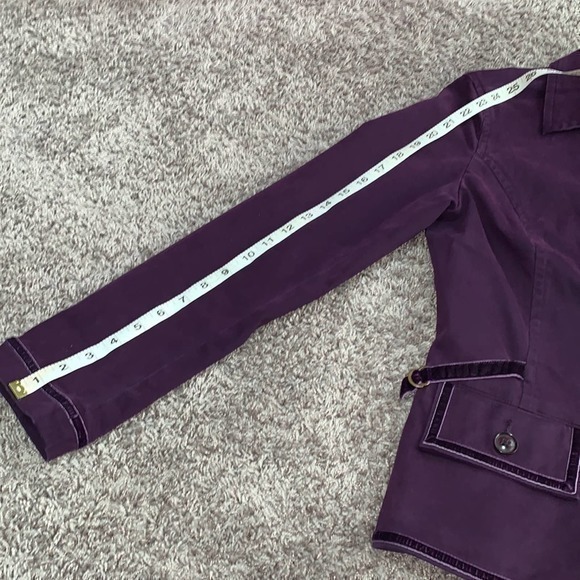 Talbots size 8 stretch jacket plum purple with velvet trim‎ button up - Picture 4 of 9